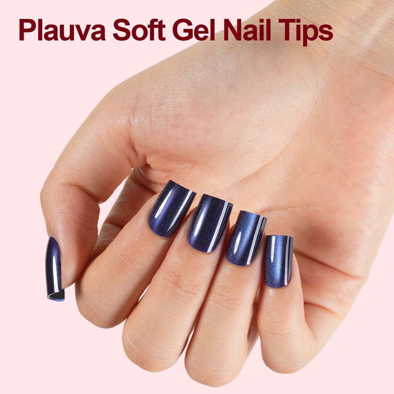 Plauva 150Pcs Cat Eye Press on Nails, XS Short Aquare Fake Nails, Glossy Glitter Cat Eye Nail Tips, Soft Gel Stick On Nails for Women and Girls 15 Sizes - Image 2